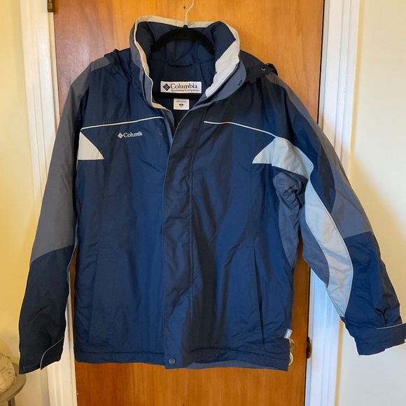 Columbia Other - Columbia Men’s Winter Jacket Hooded Sz M Blue Gray Tan - FLAW - READ-Waterproof